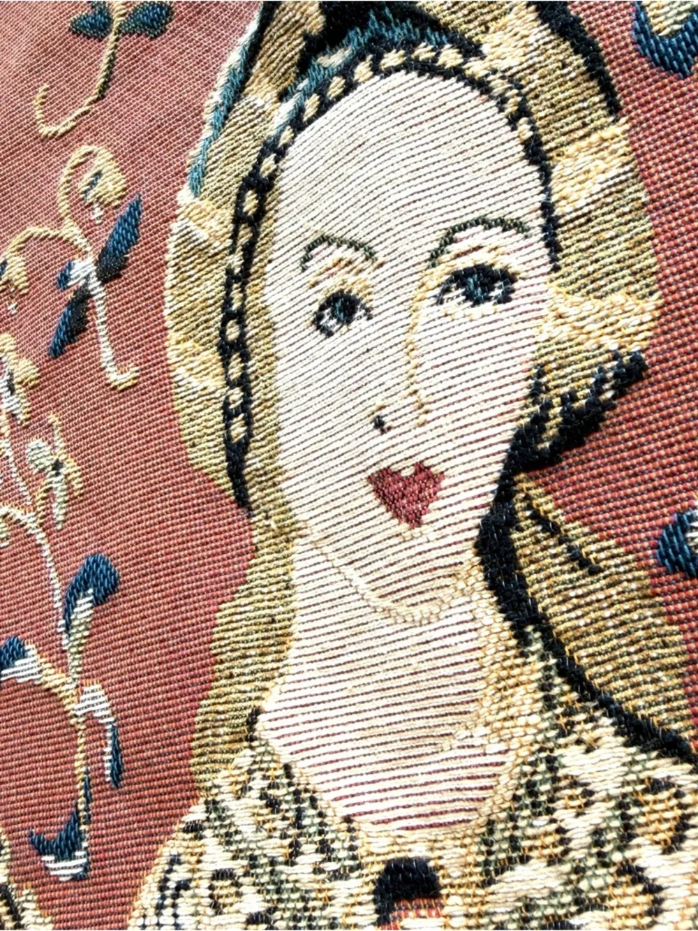 Vintage Lady and Unicorn Belgian Hanging Woven Wall Tapestry 24”x18” Cotton